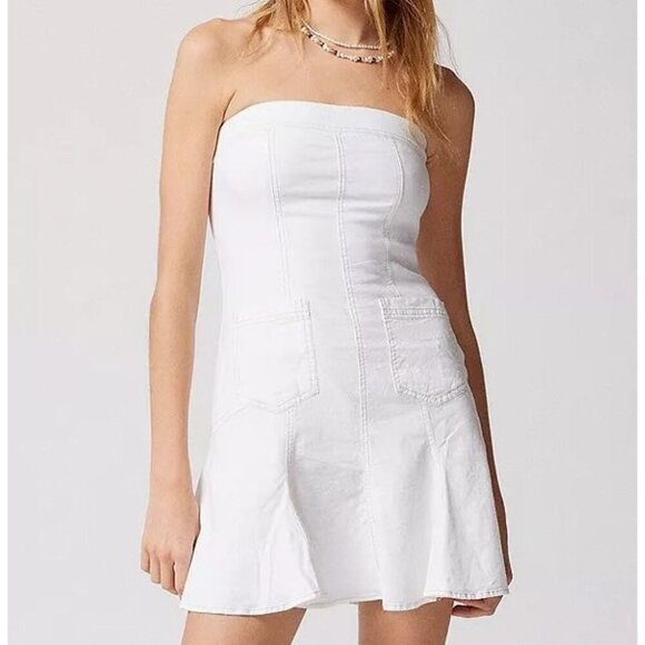 BDG UO Structured Drop Waist Strapless Ivory Tennis Preppy Mini Dress Size Small - Picture 1 of 14